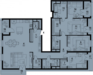 Четырёхкомнатная квартира 152 м²