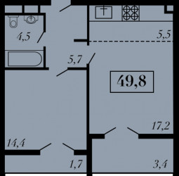 Двухкомнатная квартира 49.8 м²